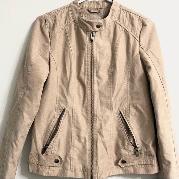 Sebby Collection Tan Suede Women’s Jacket Moto Style Polyester Spandex Blend SM - Picture 7 of 10